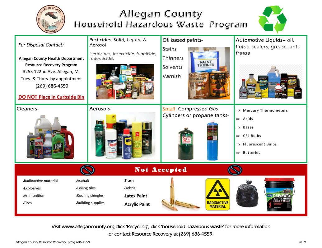 Allegan County household hazardous waste guide showing accepted and not accepted items