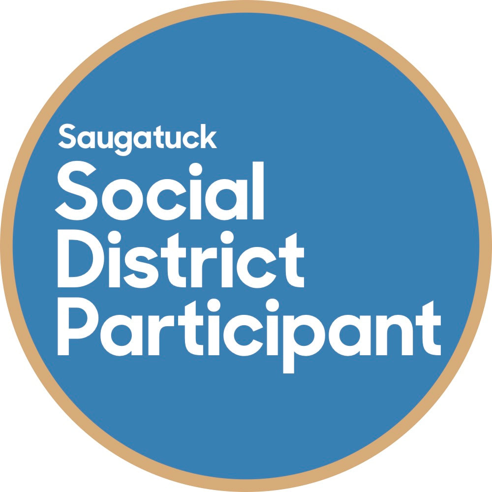 Social District window decal shown on participating businesses
