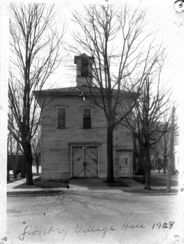 Black and white photo of the historic Village Hall in 1929